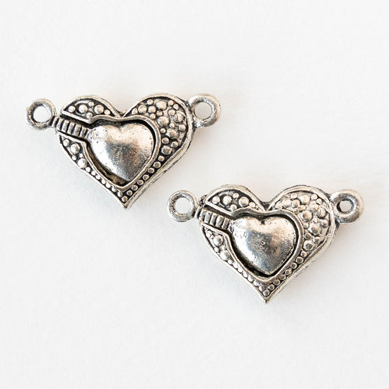 Magnetic Heart Clasp - Antiqued Silver - 1 clasp