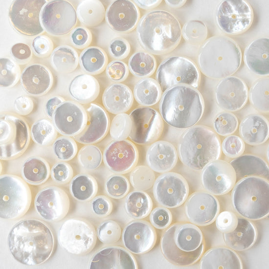 Graduated Mother of Pearl Disk Beads - 8 Inches -80 beads)