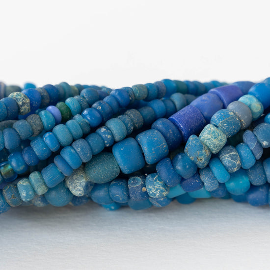 Ancient djenne Mali Trade Beads - Blues - 24 inch Strands