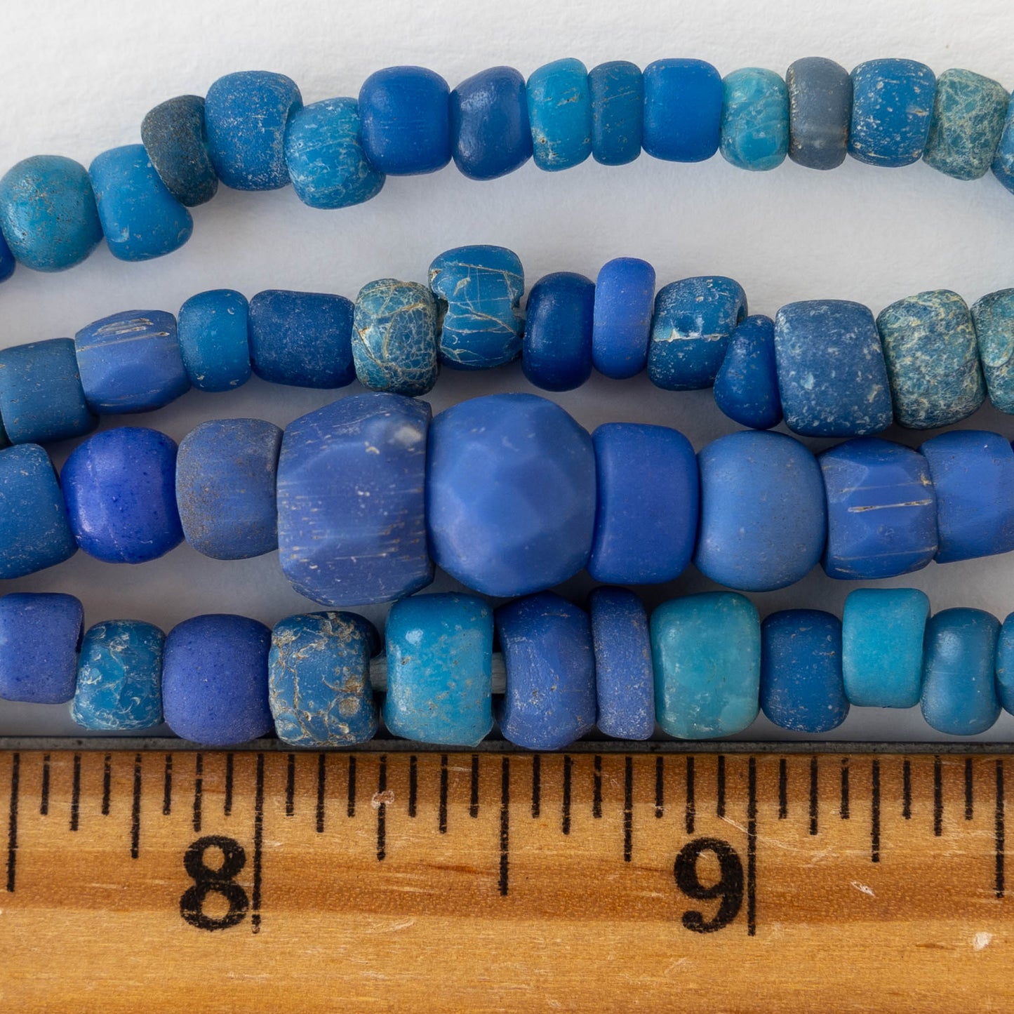 Ancient djenne Mali Trade Beads - Blues - 24 inch Strands