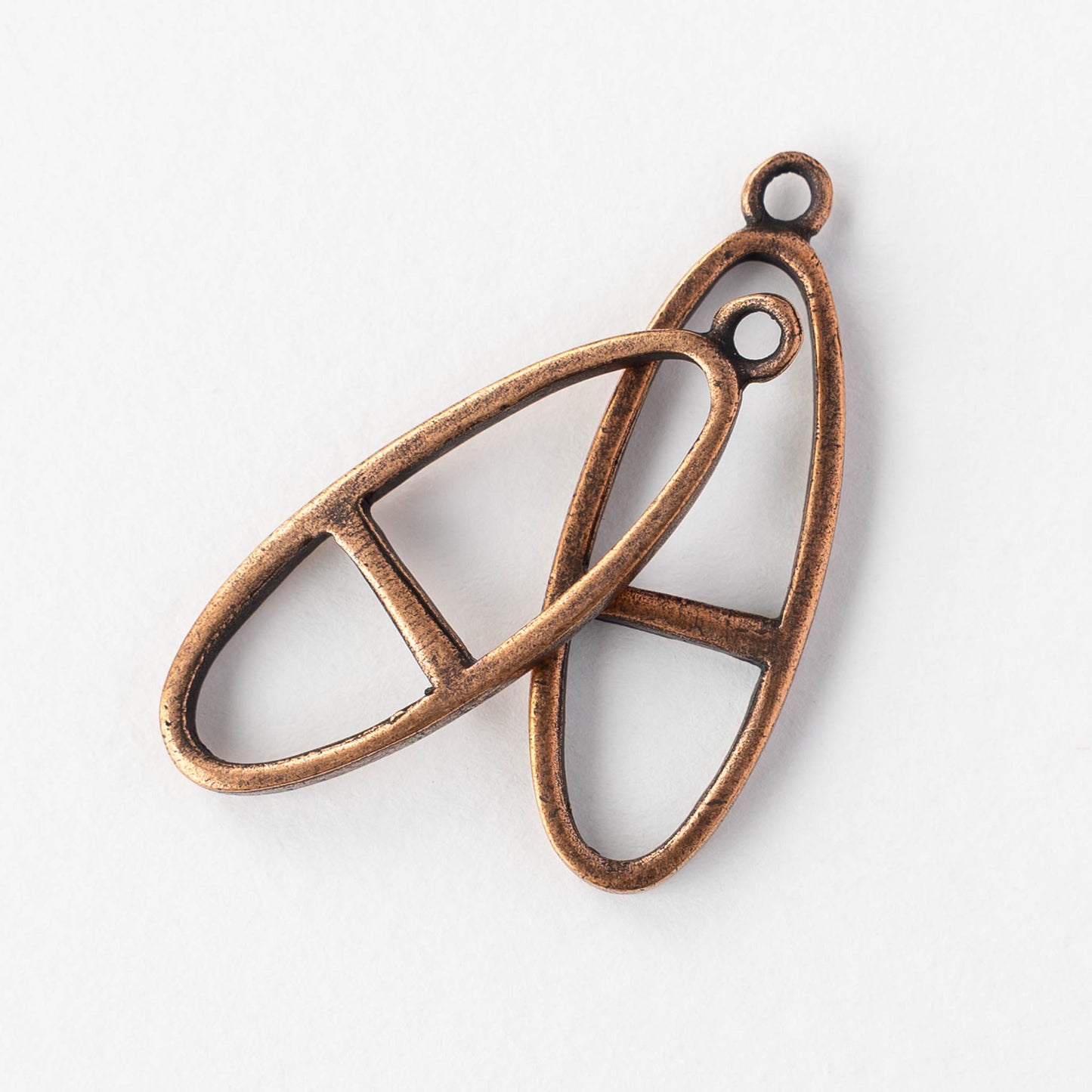 Large Open Split Long Oval Pendant - Antiqued Copper Plated - 1, 2 or 6 pieces