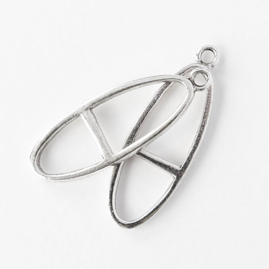 Large Open Split Long Oval Pendant - Silver Plated - 1, 2 or 6 pieces