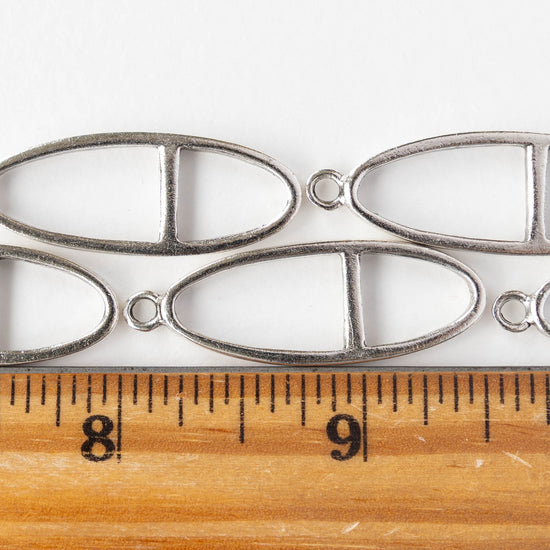 Large Open Split Long Oval Pendant - Silver Plated - 1, 2 or 6 pieces