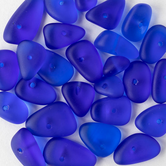 Frosted Glass Pebbles - Cobalt Blue ~ 50 Beads