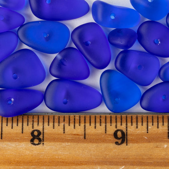 Frosted Glass Pebbles - Cobalt Blue ~ 50 Beads