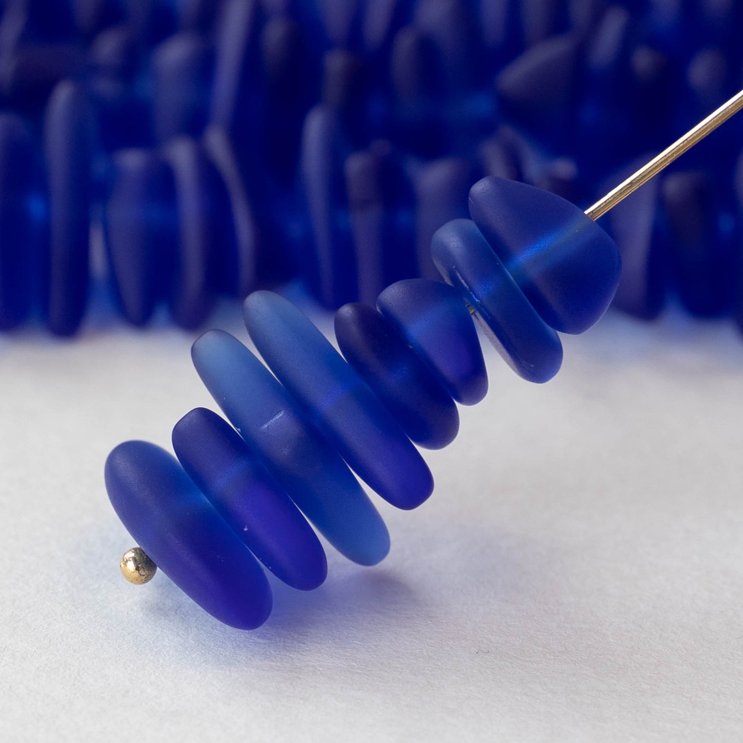 8-13mm Frosted Glass Pebbles - Cobalt Blue ~ 50 Beads