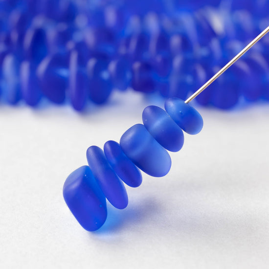 Frosted Glass Pebbles - Royal Blue ~ 50 Beads