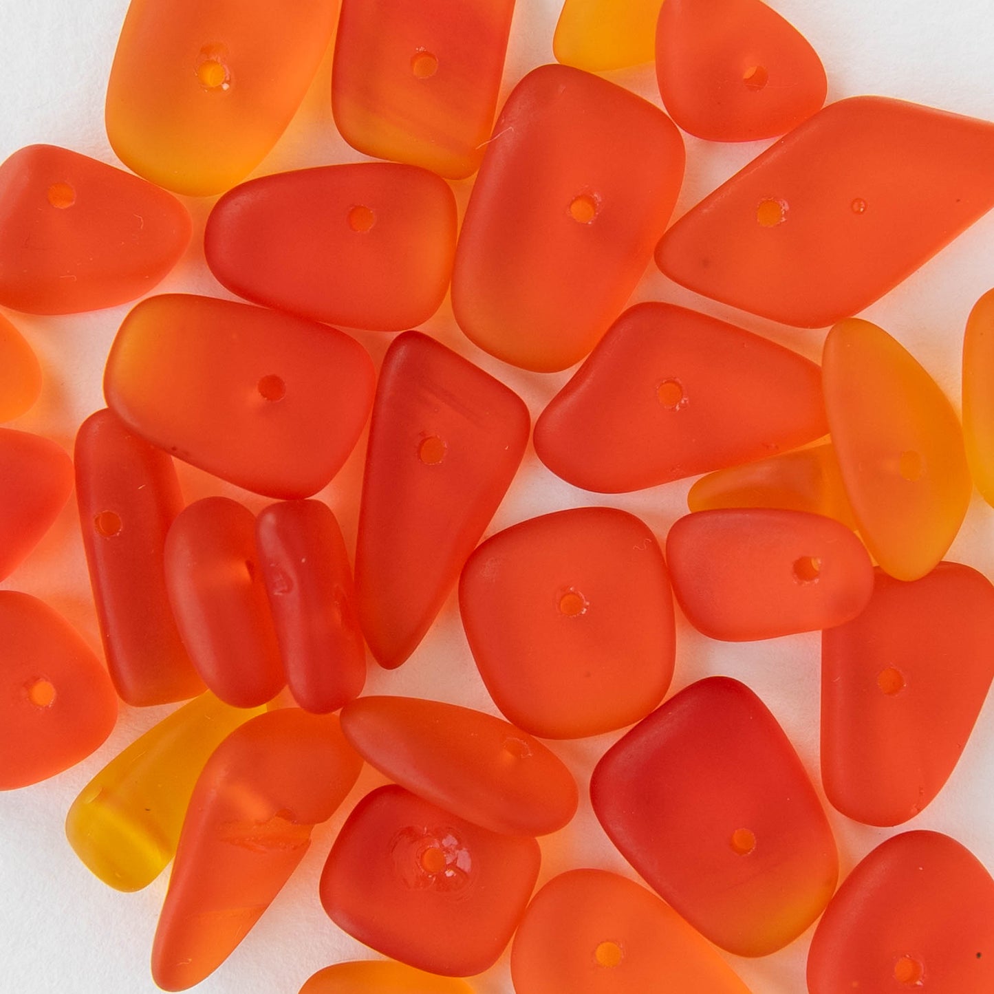 Frosted Glass Pebbles - Orange - 50 Beads