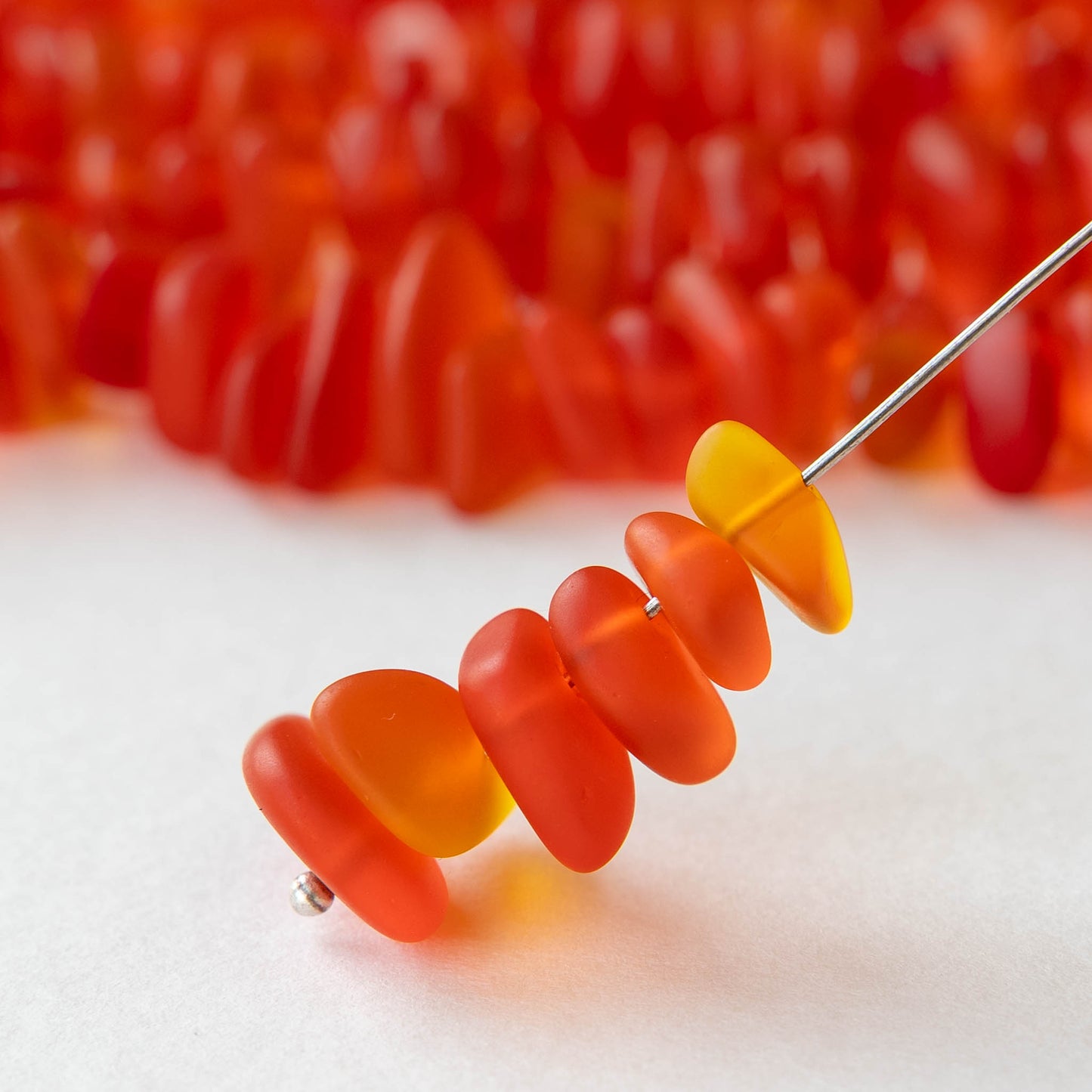 Frosted Glass Pebbles - Orange - 50 Beads