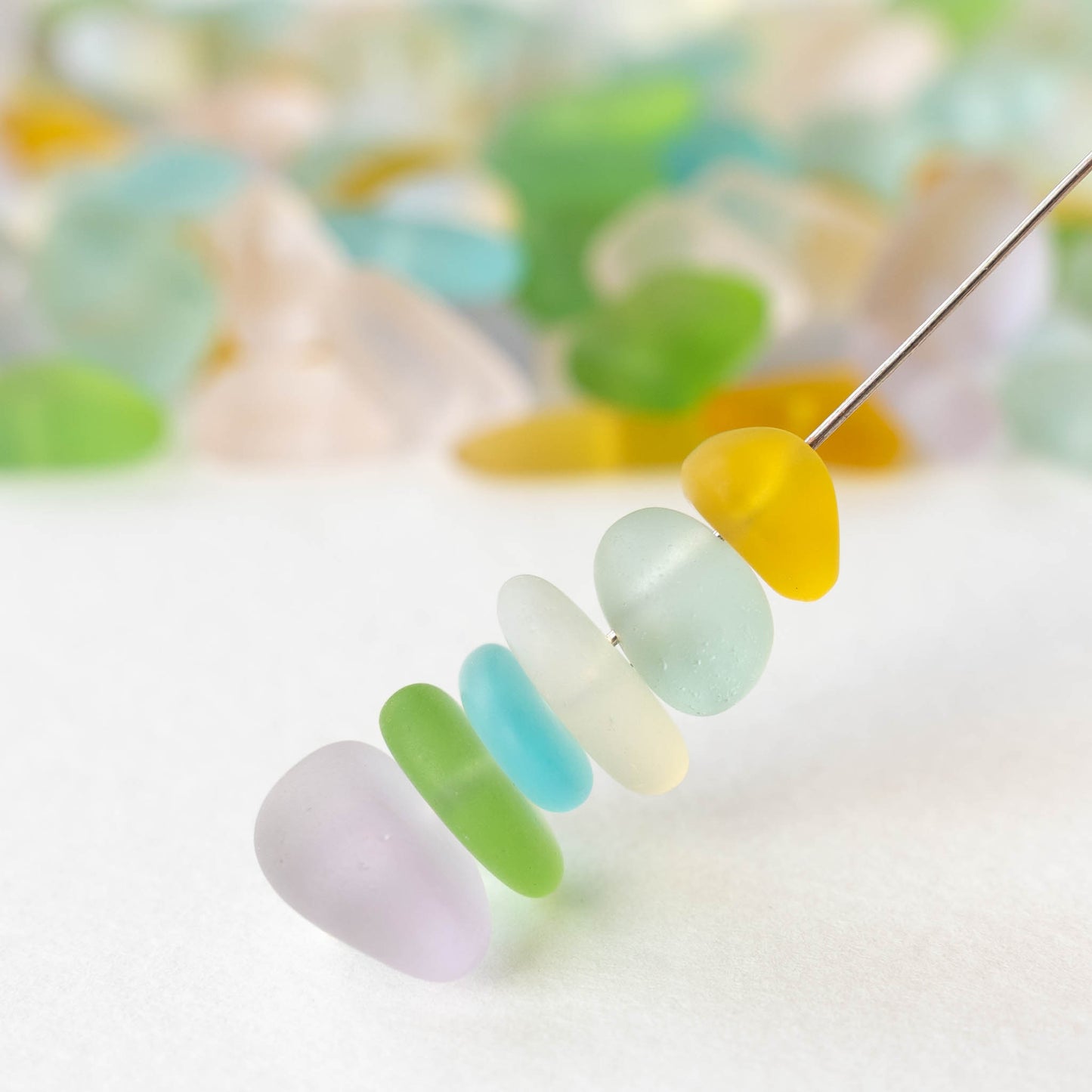 Frosted Glass Pebbles -Garden Mix - 50 grams ~60 beads