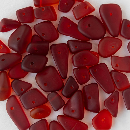 Frosted Glass Pebbles - Red - 50 Beads