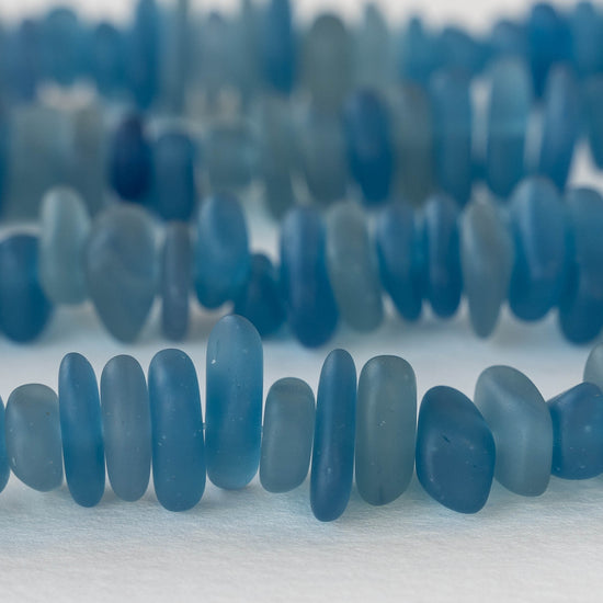 8-13mm Frosted Glass Pebbles - Slate Blue ~ 50 Beads