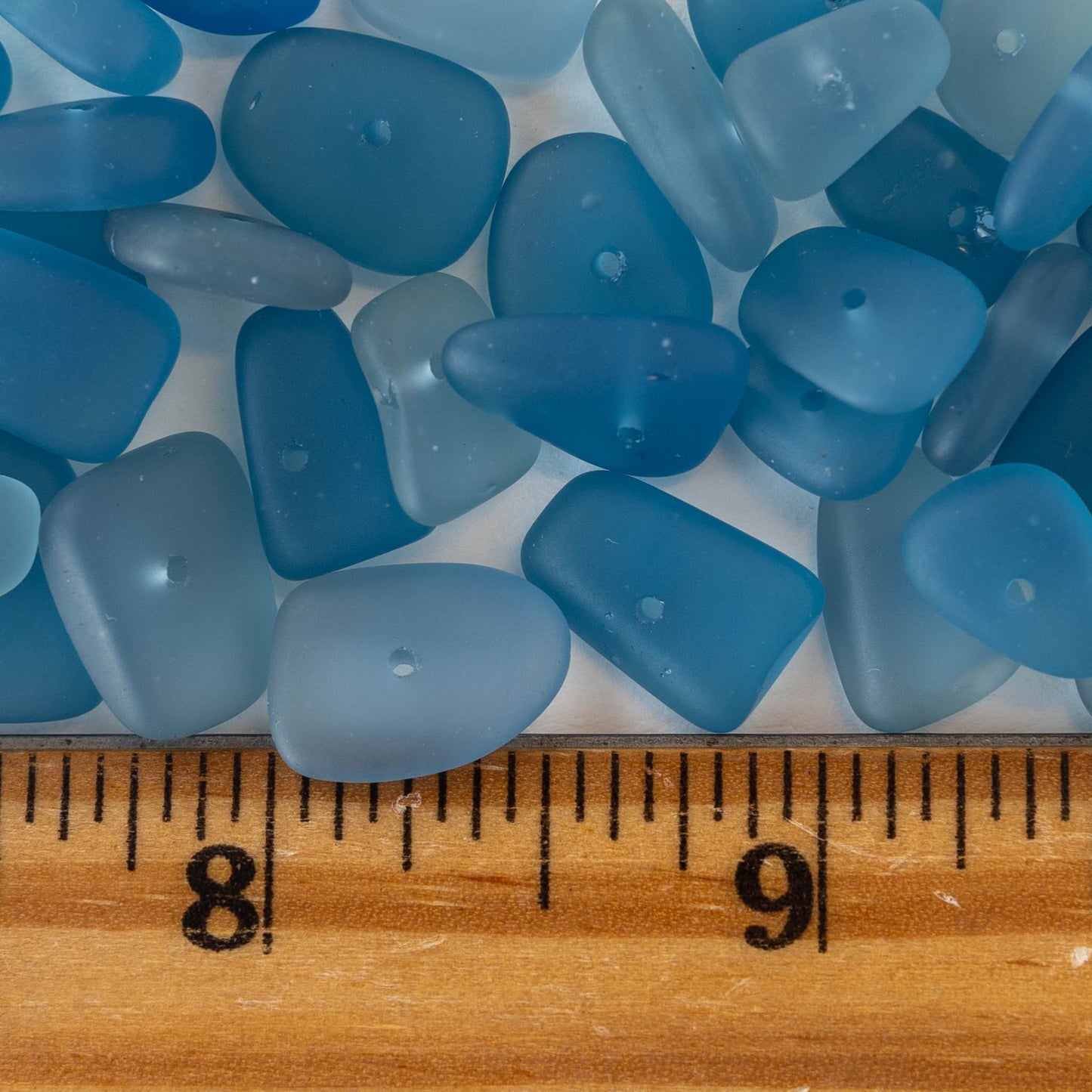 8-13mm Frosted Glass Pebbles - Slate Blue ~ 50 Beads