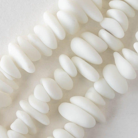 Frosted Glass Pebbles - Opaque Matte White - 50 Beads