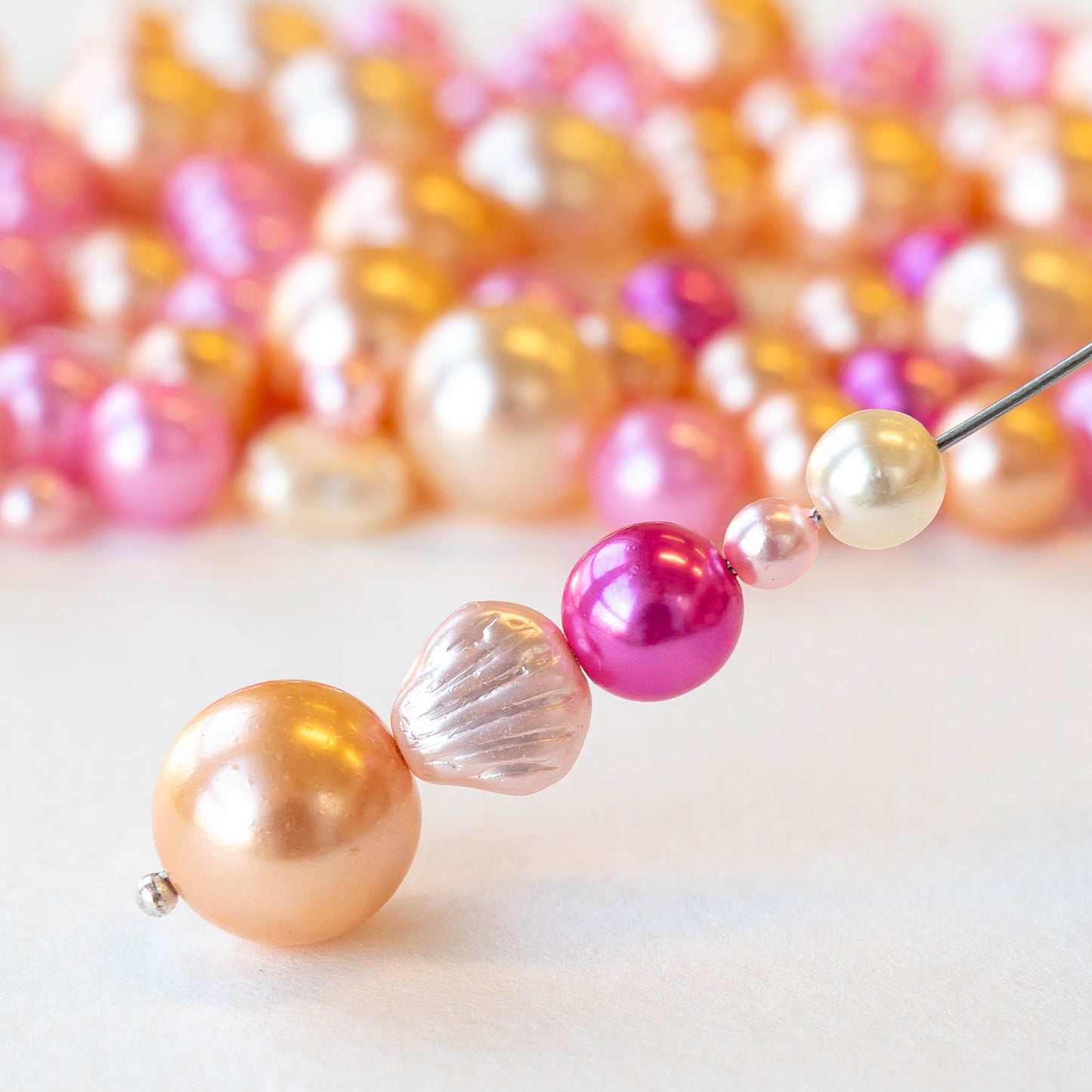 Glass Bead Mix - Peach to Pink Imitation Pearl - 140 Beads