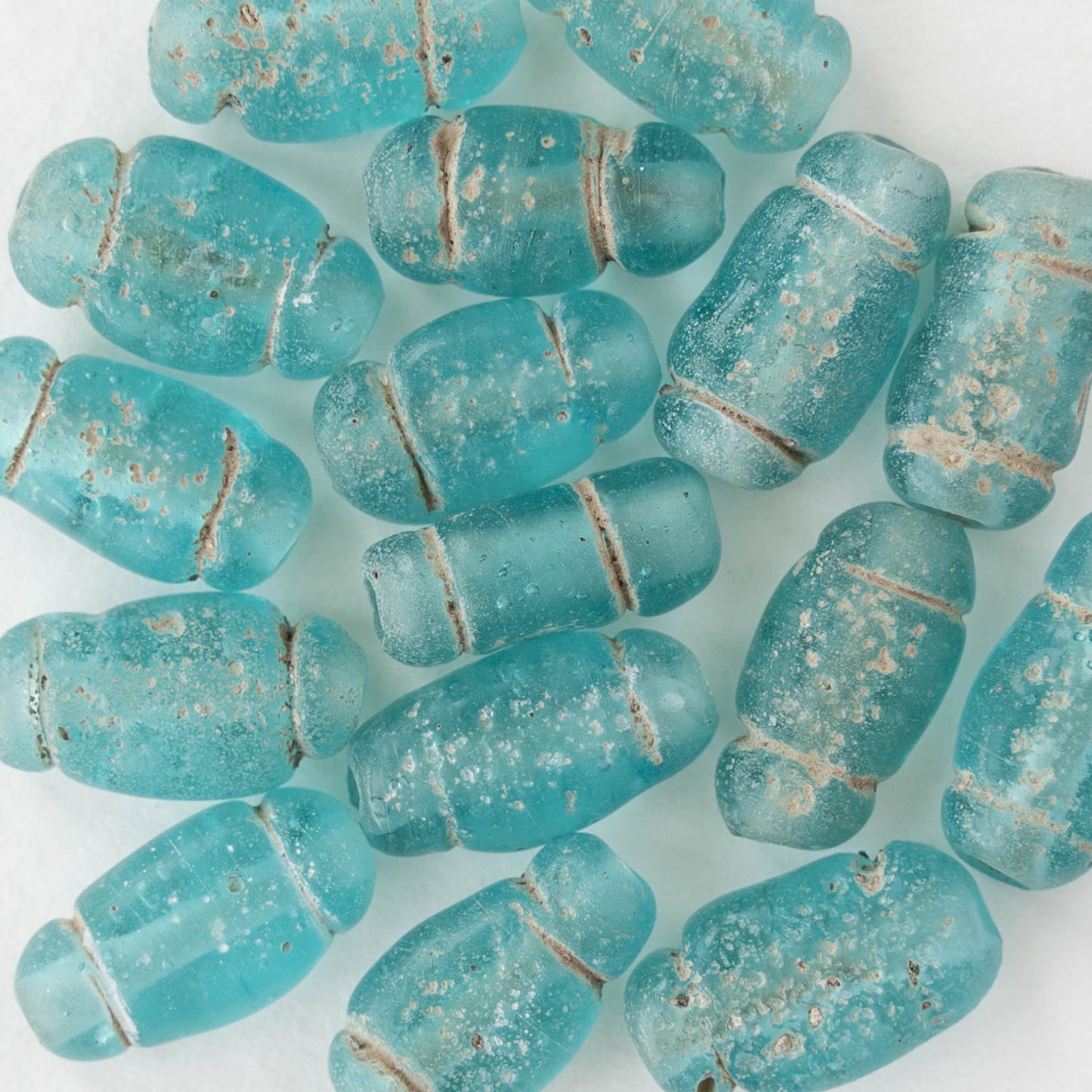 Glass Pompeii Bottle Beads - Aqua Blue - Whole or Half Strand
