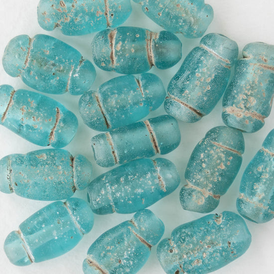 Glass Pompeii Bottle Beads - Aqua Blue - Whole or Half Strand