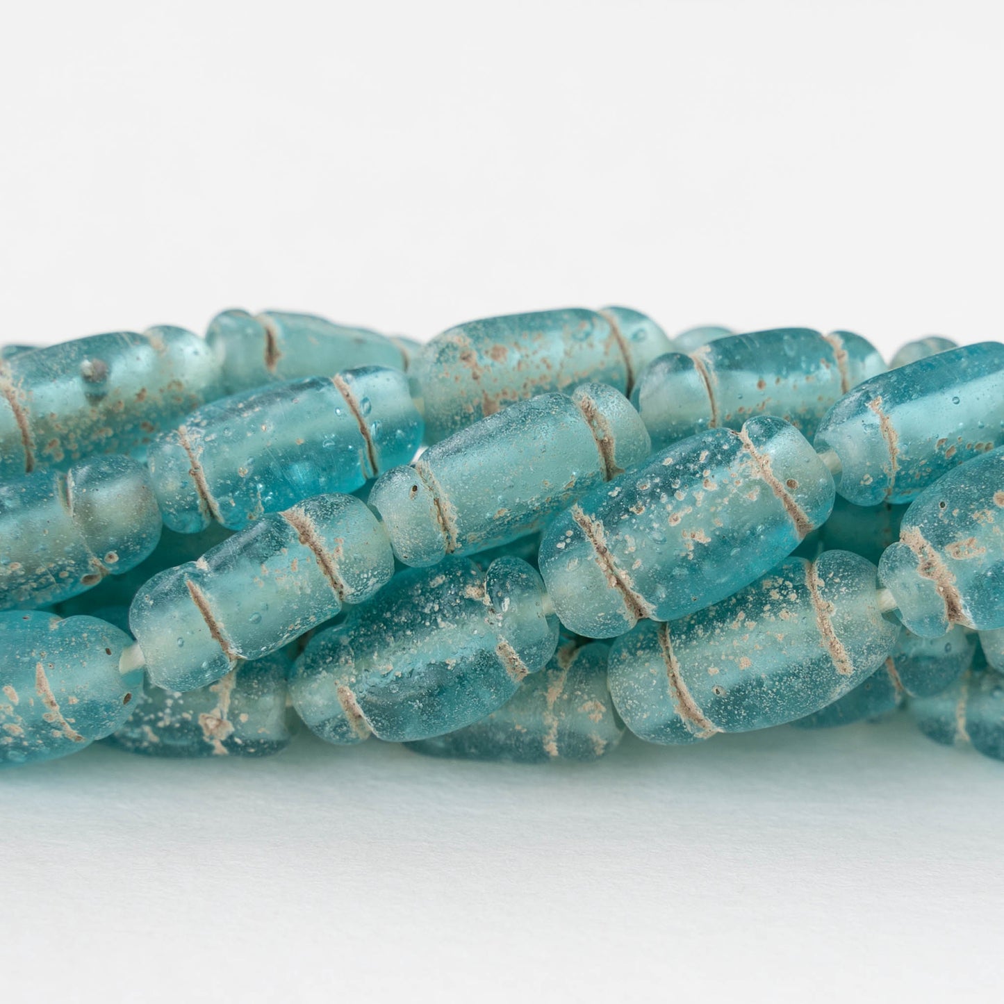 Glass Pompeii Bottle Beads - Aqua Blue - Whole or Half Strand