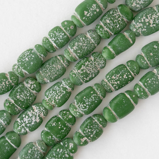 Glass Pompeii Bottle Beads - Green - Whole or Half Strand