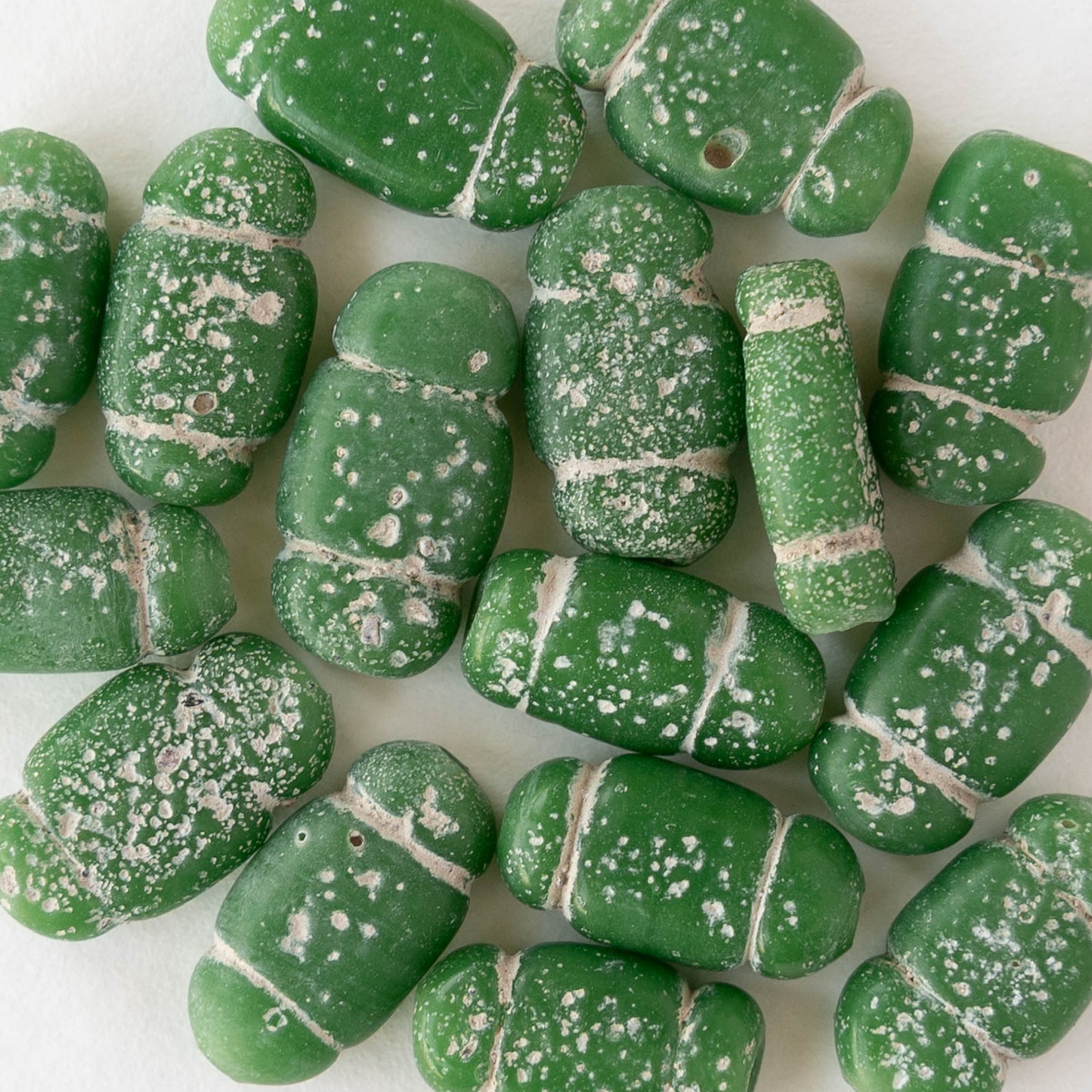Glass Pompeii Bottle Beads - Green - Whole or Half Strand