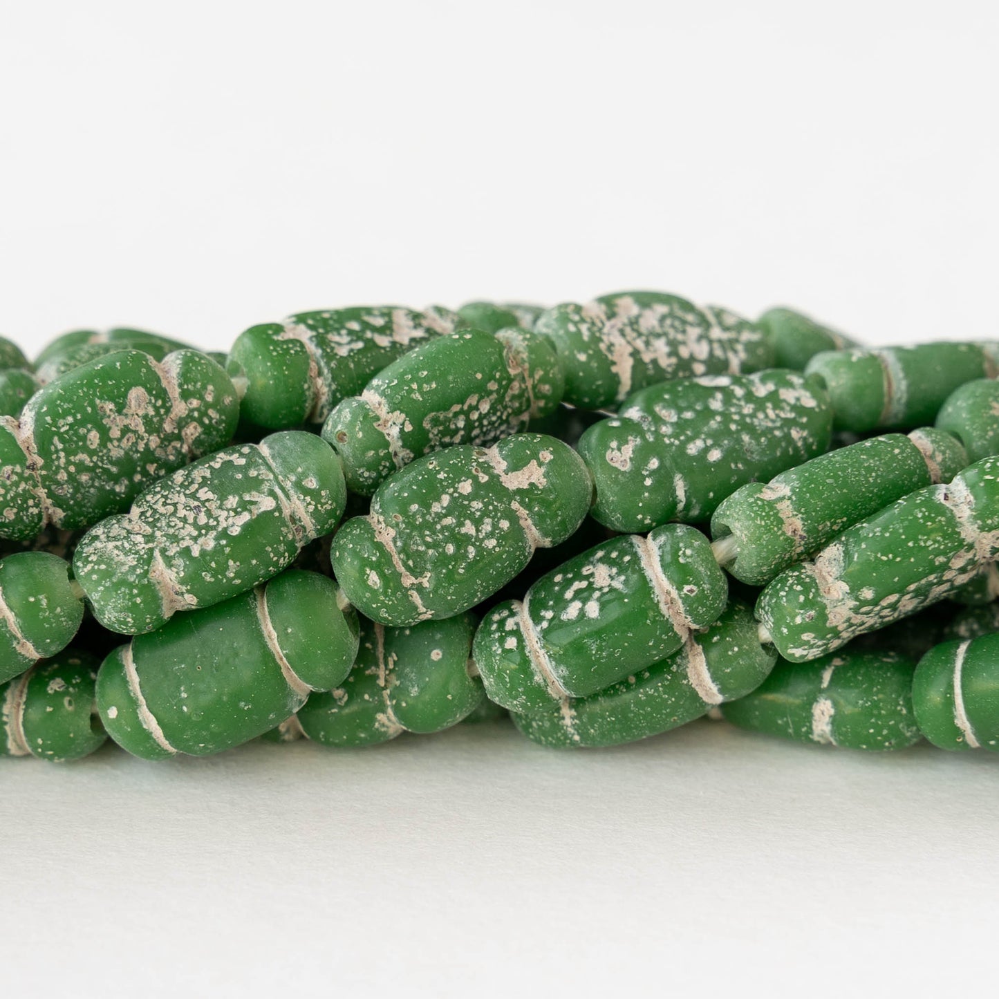 Glass Pompeii Bottle Beads - Green - Whole or Half Strand