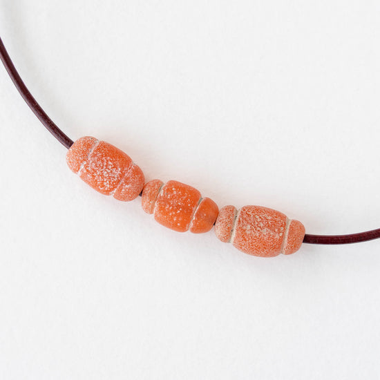 Glass Pompeii Bottle Beads - Orange - Whole or Half Strand