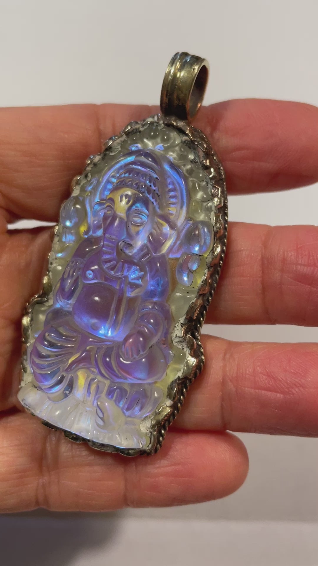 50mm Opalite Ganesh Pendant in Tibetan Silver Silver - 1 piece