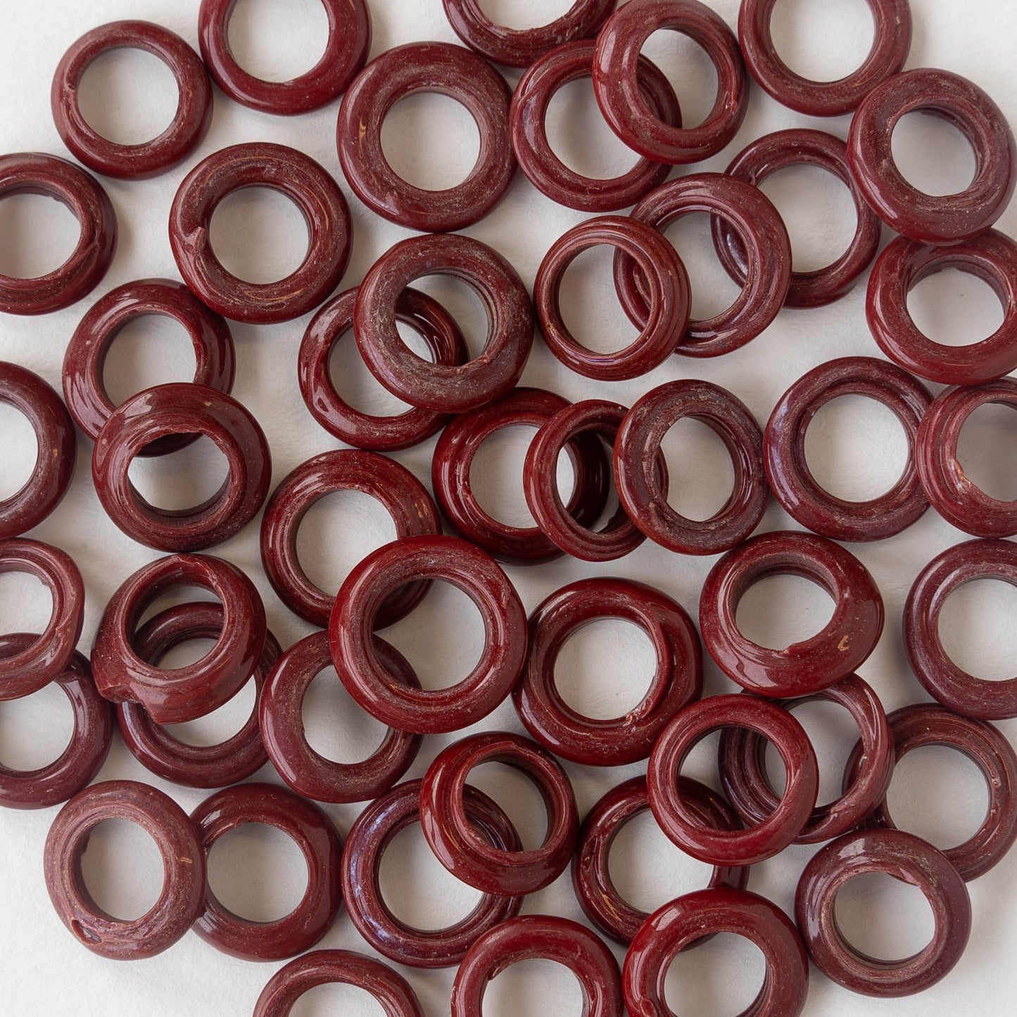 Handmade Glass Rings From Venice Italy - Opaque Dark Red - 20 beads