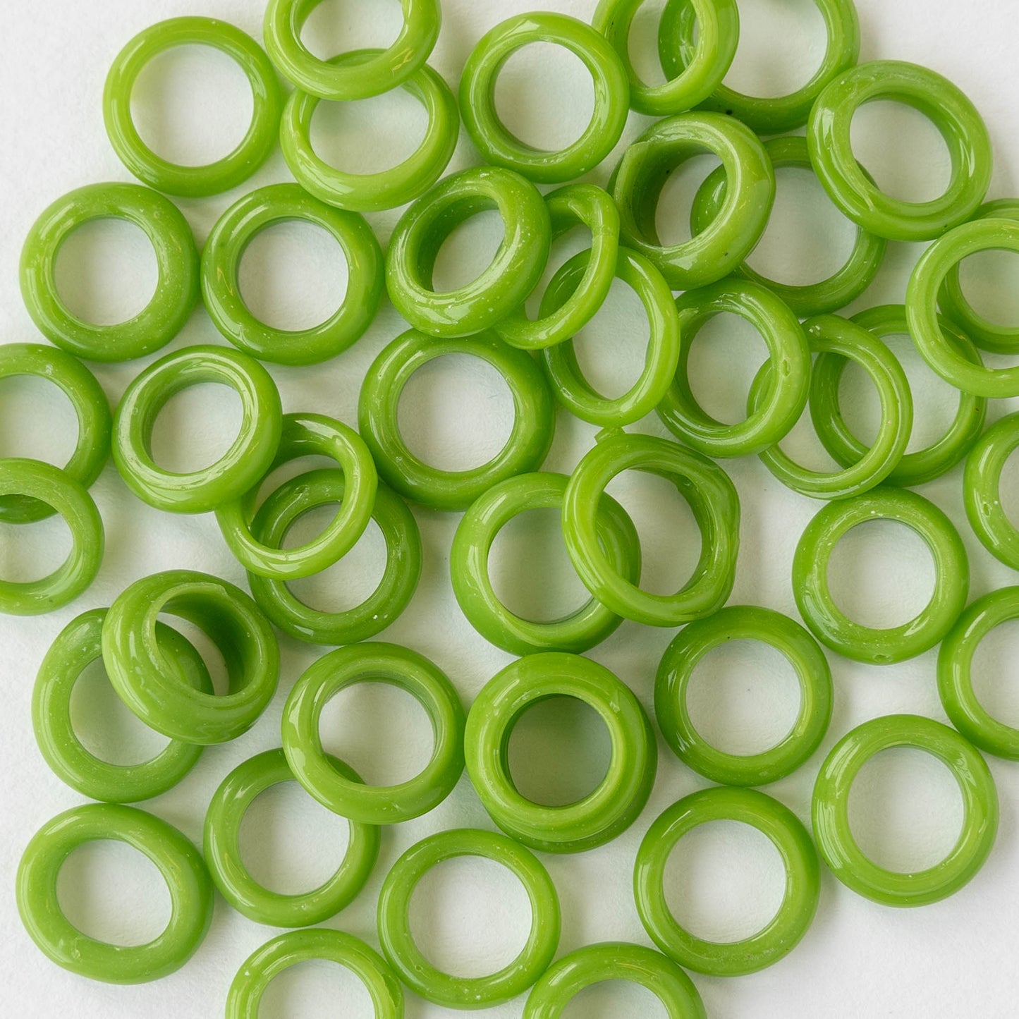 Handmade Glass Rings From Venice Italy  - Opaque Spring Green - 20 beads