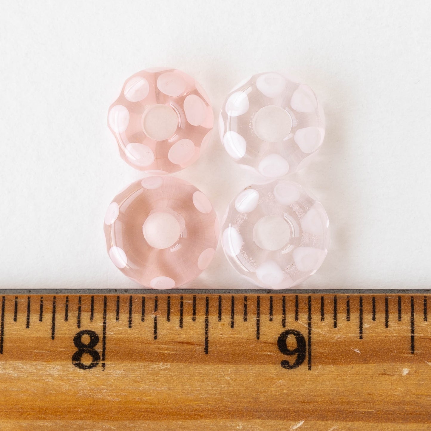 14mm Lampwork Donut Beads - Pink Dots - 2 Matching Pairs
