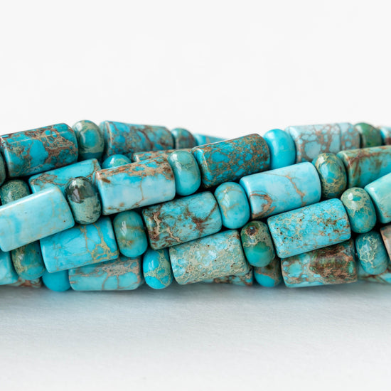 Impression Jasper Tube and Rondelle Bead Mix - Turquoise - 28 Beads