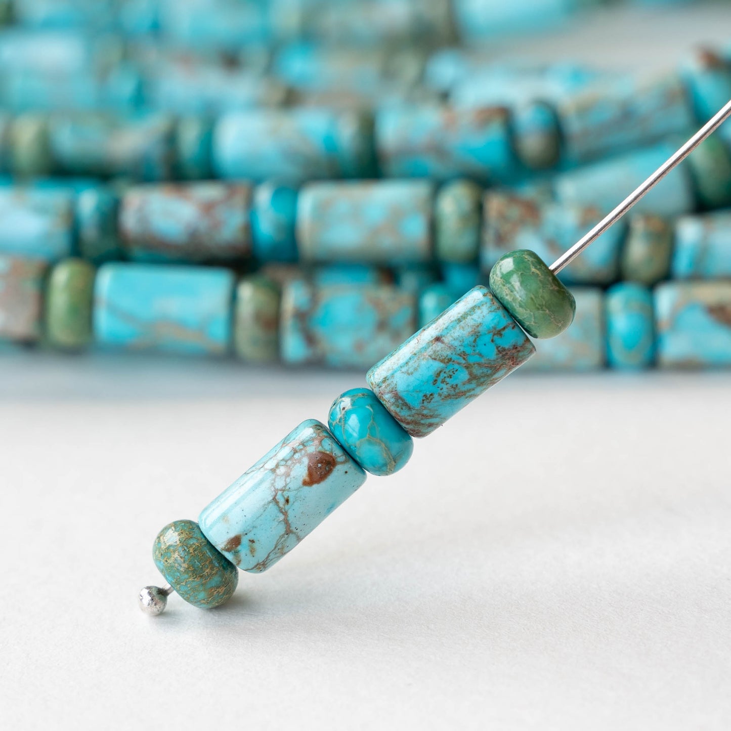 Impression Jasper Tube and Rondelle Bead Mix - Turquoise - 28 Beads