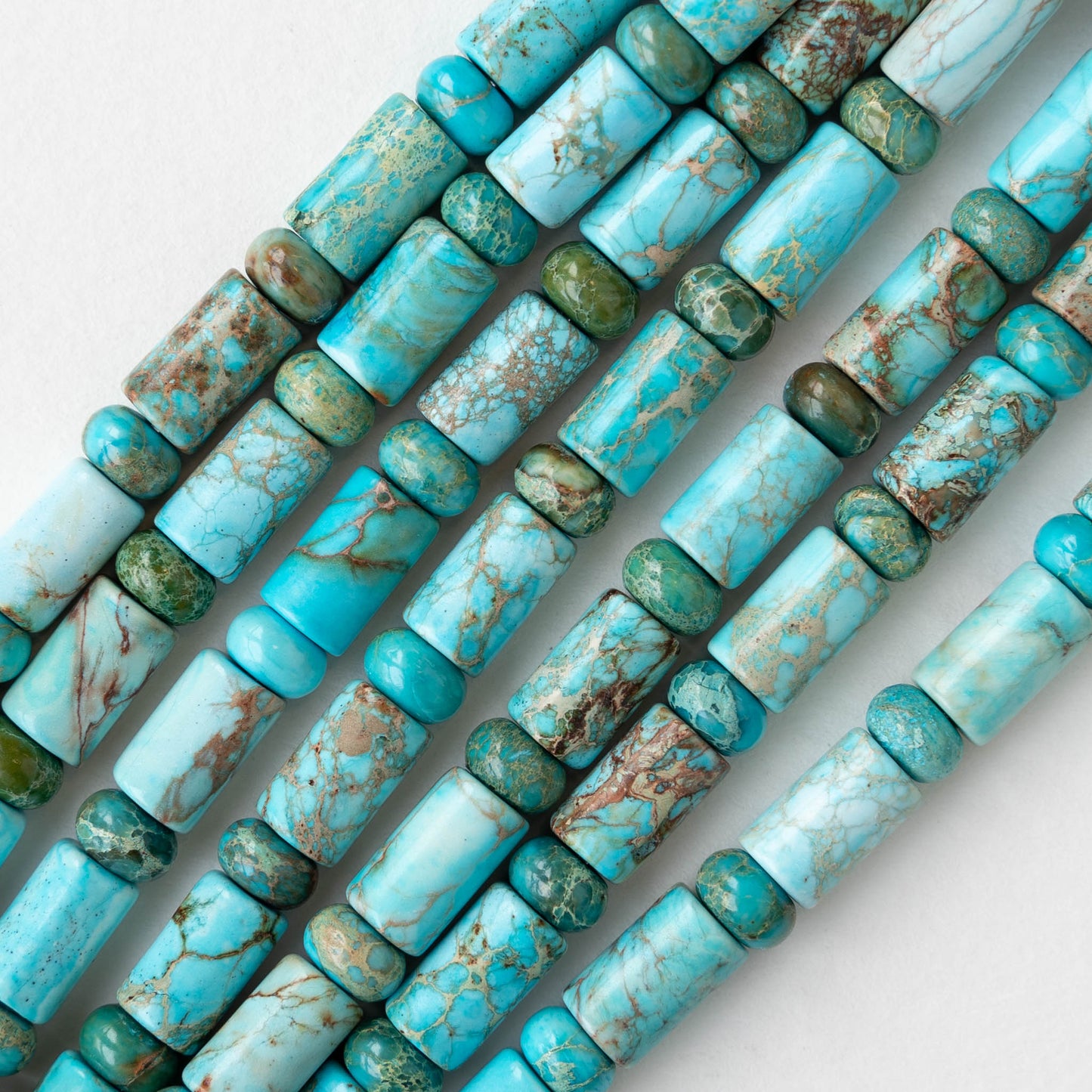 Impression Jasper Tube and Rondelle Bead Mix - Turquoise - 28 Beads