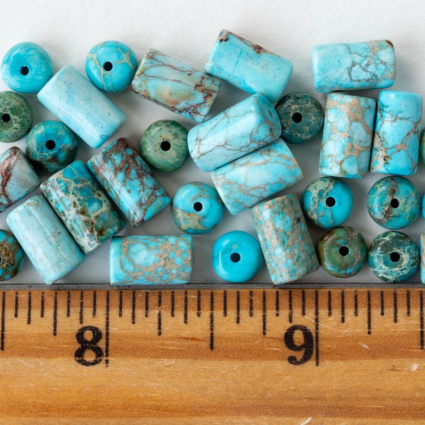 Impression Jasper Tube and Rondelle Bead Mix - Turquoise - 28 Beads