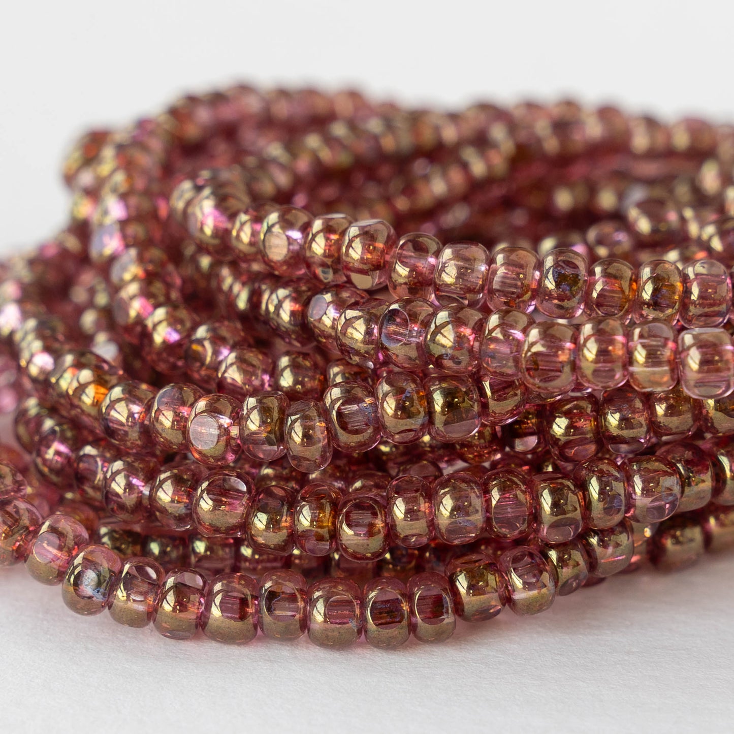 6/0 Tri-cut Seed Beads - Pink Rose with Gold Shimmer - 50