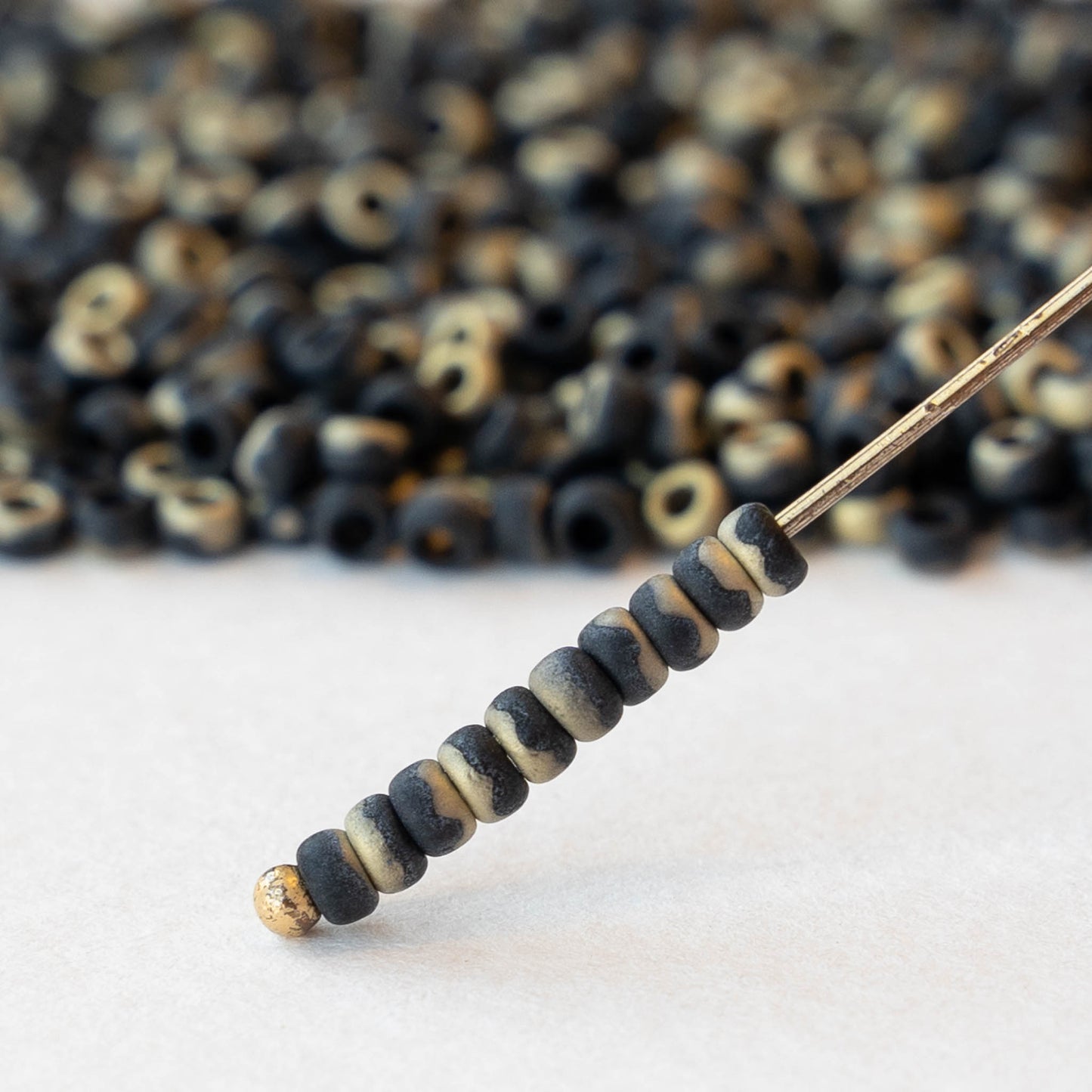 8/0 Seed Beads - Black Gold Matte - 22 grams