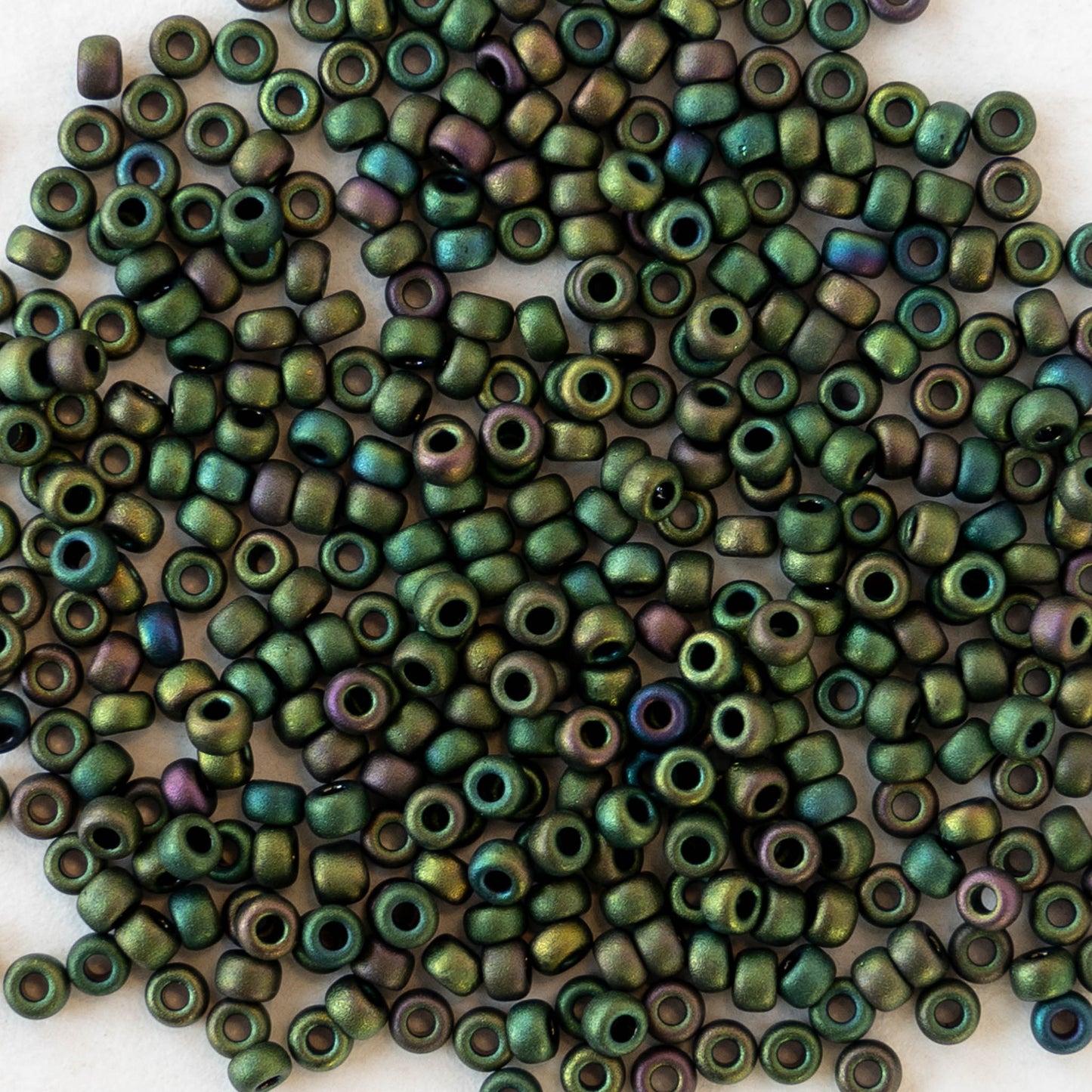 11/0 Glass Seed Beads - Opaque Matte Dark Green Iris - 10 grams