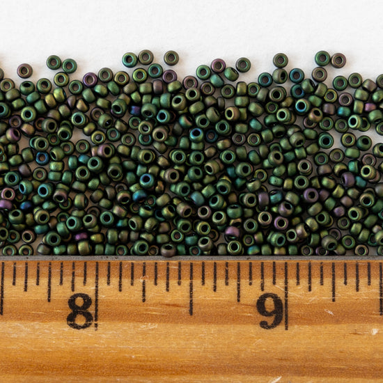 11/0 Glass Seed Beads - Opaque Matte Dark Green Iris - 10 grams