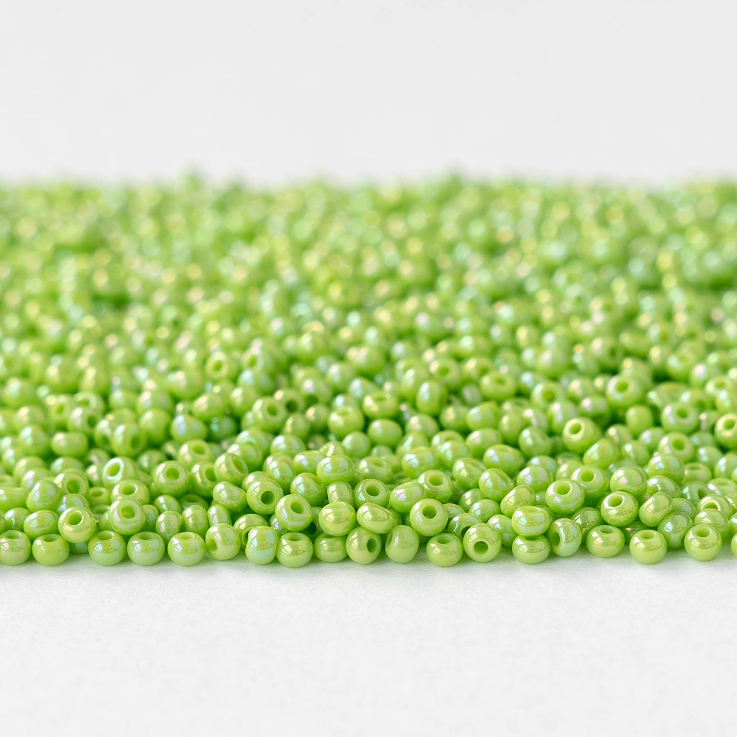 11/0 Glass Seed Beads - Opaque Light Green AB - 20 grams