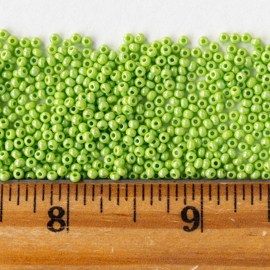 11/0 Glass Seed Beads - Opaque Light Green AB - 20 grams