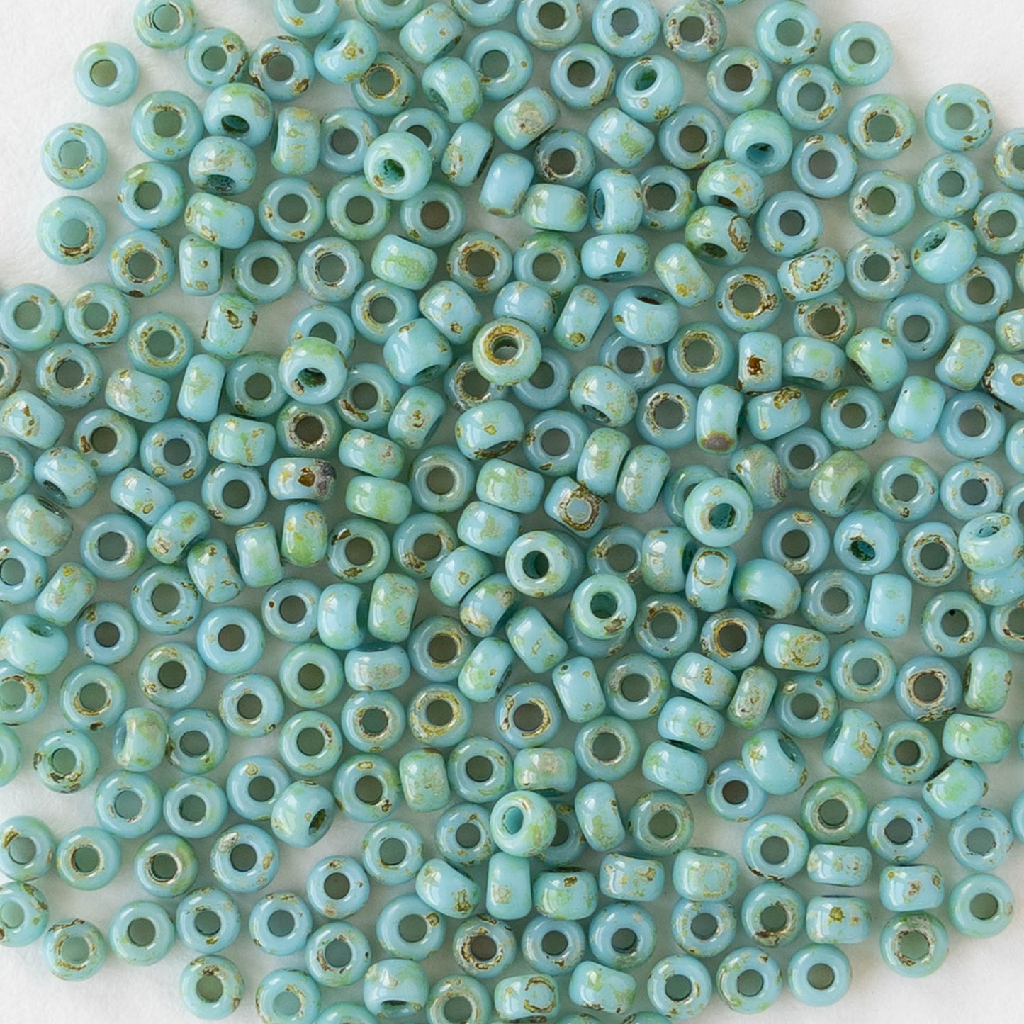 11/0 Glass Seed Beads - Opaque Seafoam Picasso - 10 grams