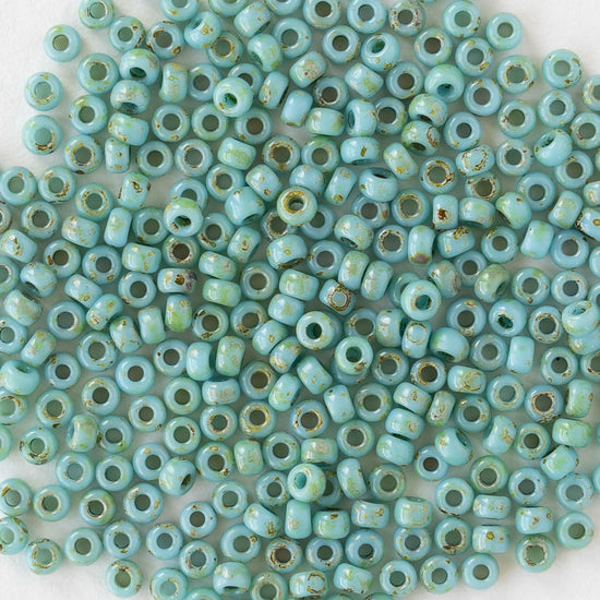 11/0 Glass Seed Beads - Opaque Seafoam Picasso - 10 grams