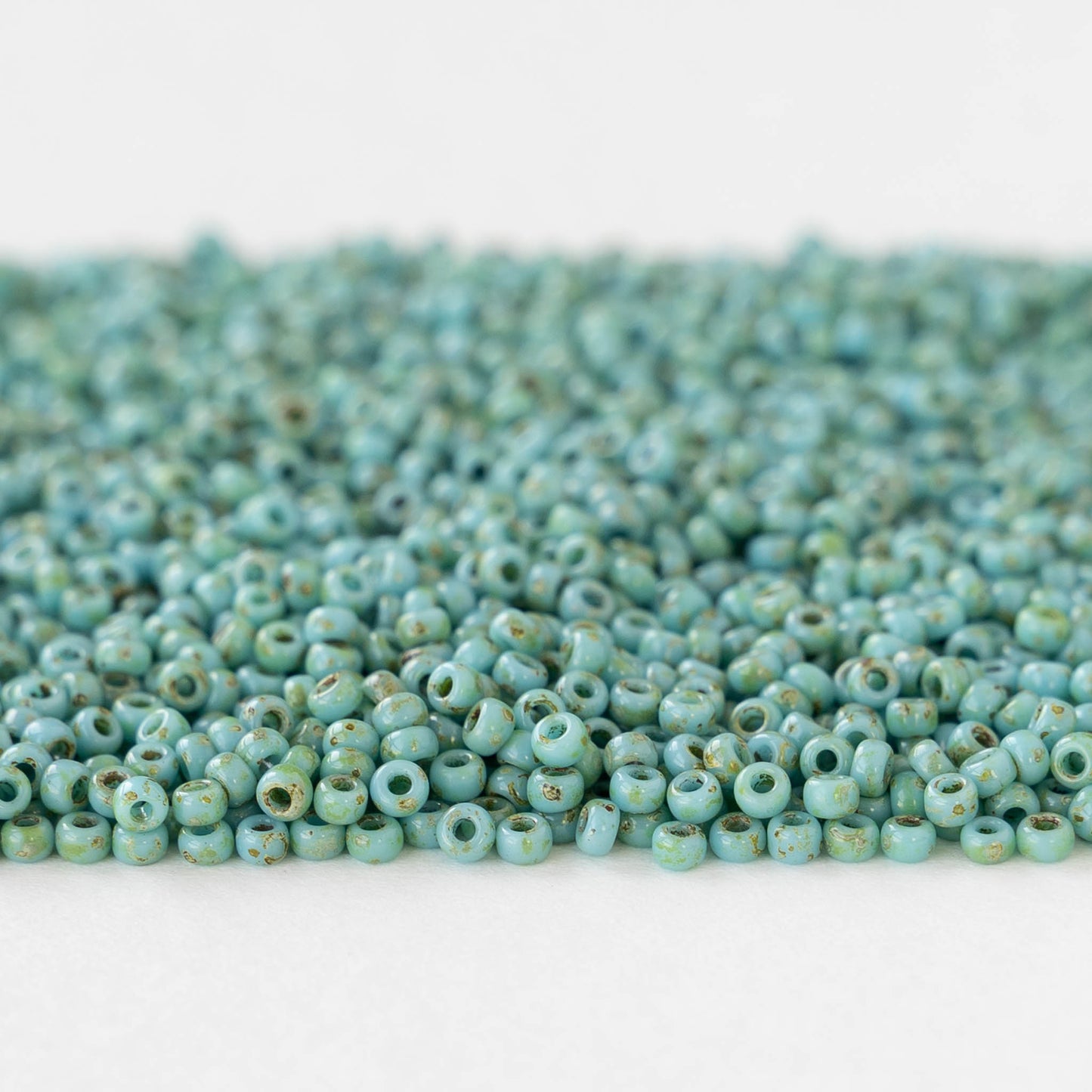11/0 Glass Seed Beads - Opaque Seafoam Picasso - 10 grams