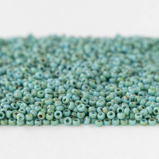 11/0 Glass Seed Beads - Opaque Seafoam Picasso - 10 grams
