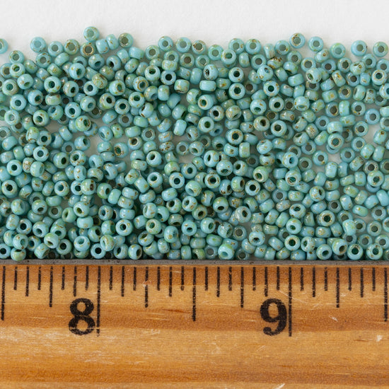 11/0 Glass Seed Beads - Opaque Seafoam Picasso - 10 grams
