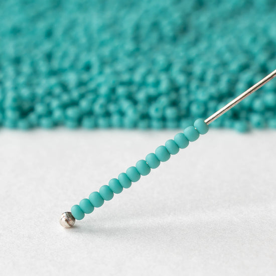 11/0 Glass Seed Beads - Opaque Turquoise Matte - 20 grams