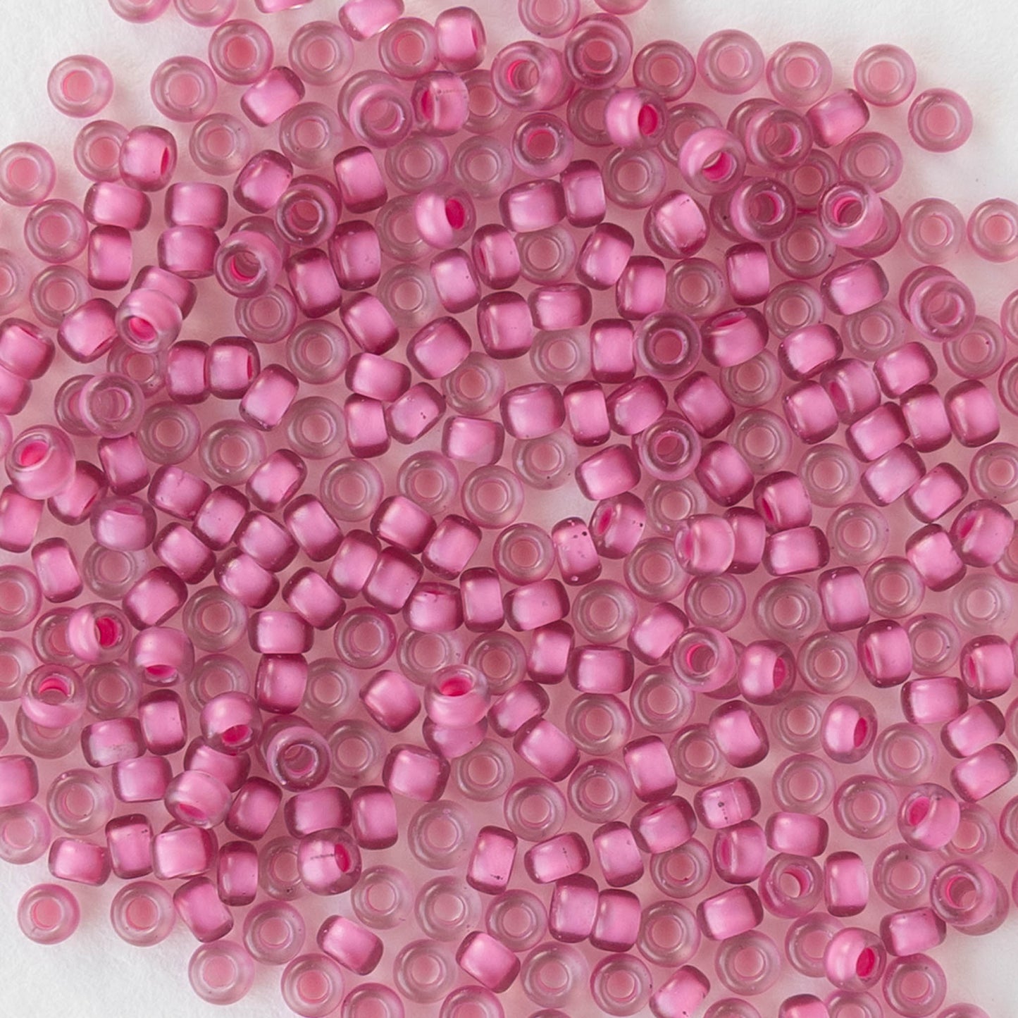 11/0 Glass Seed Beads - Pink Lined Crystal - 20 grams