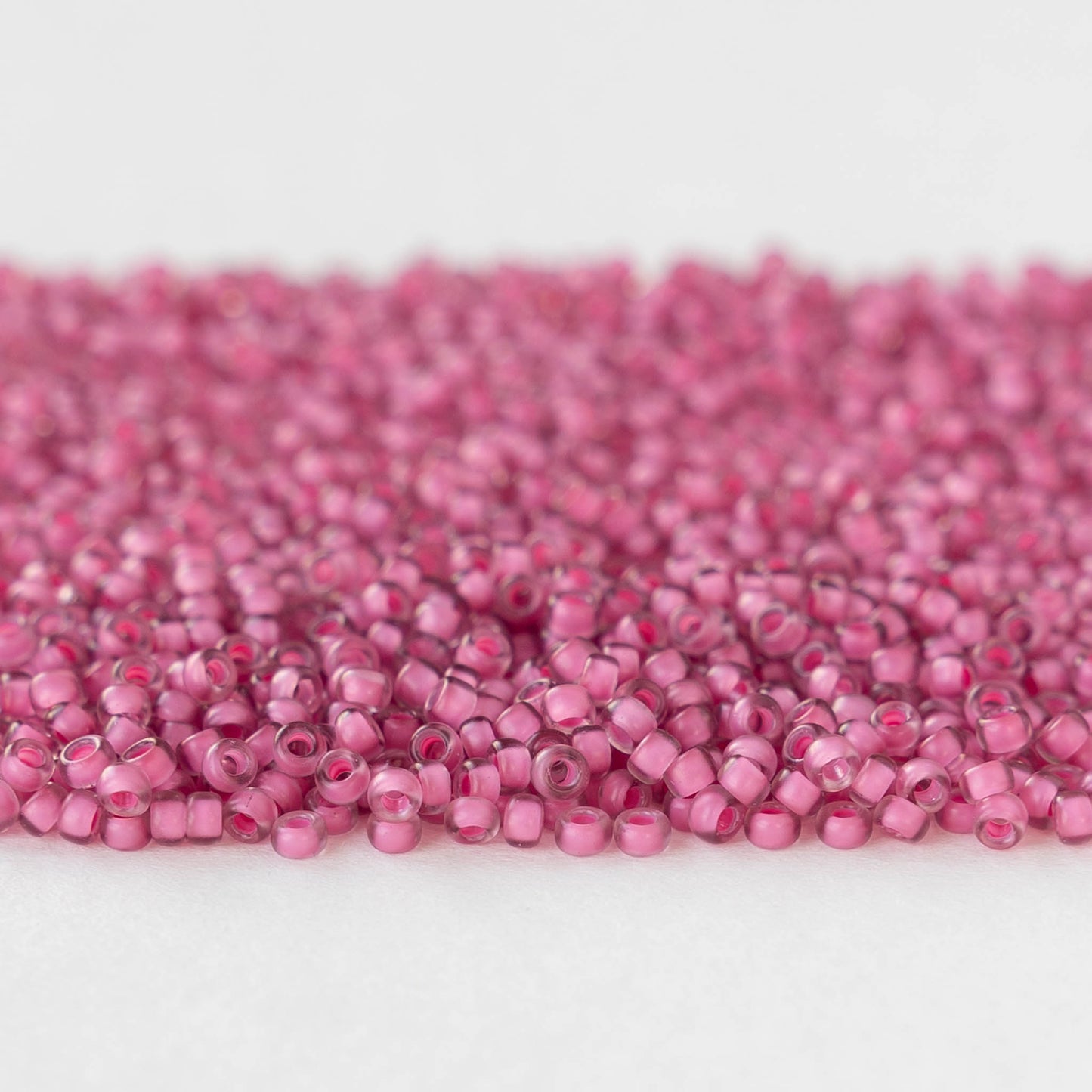 11/0 Glass Seed Beads - Pink Lined Crystal - 20 grams