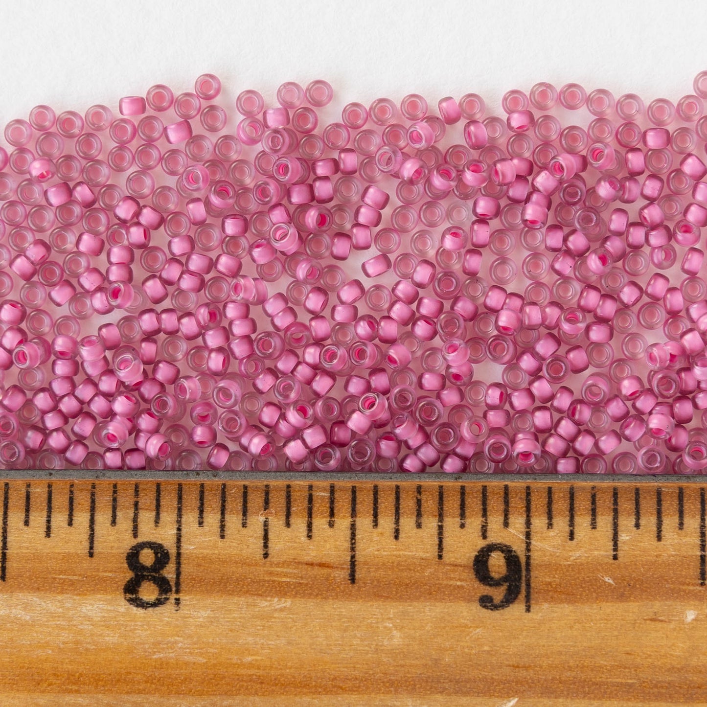 11/0 Glass Seed Beads - Pink Lined Crystal - 20 grams