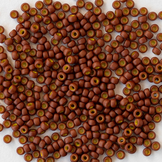 11/0 Seed Beads - Opaque Yellow Lined Matte Brown - 24 grams